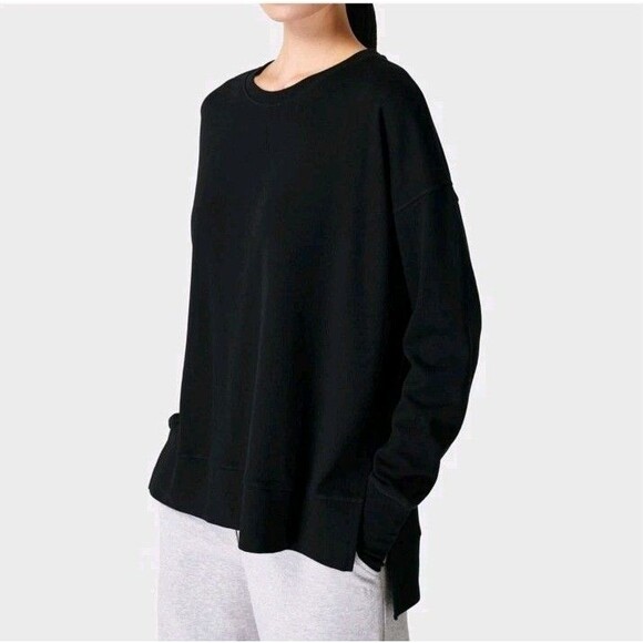Sweaty Betty Sweatshirt XS After Class Longline Black Side Slit Top - Picture 1 of 8